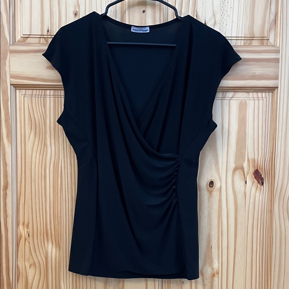 SOLD - Black Draped V-Neck Women's Top